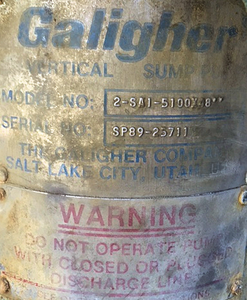 3 Units - Galigher Model 2-sa1-5100x48" Vertical Sump Pumps With 7.5 Hp Motor)